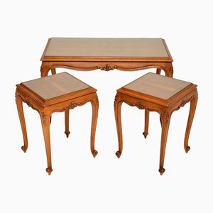 Vintage French Nesting Coffee Table in Walnut, 1930s, Set of 3
