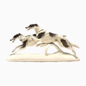 Art Deco Keramik Barzoi Skulptur von Goldscheider, Wien
