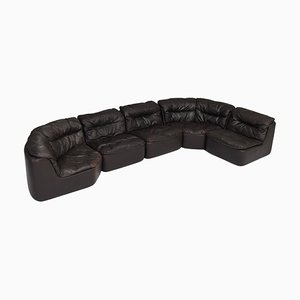 Dark Brown Leather Modular Sofa attributed to Friedrich Hill for Walter Knoll / Wilhelm Knoll, Germany, 1970s, Set of 5