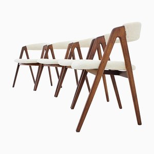 Teak and Sheep Fabric Dining Chairs, Denmark, 1960s, Set of 4