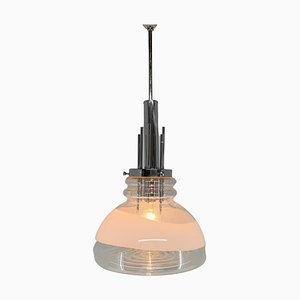 Lampada a sospensione in vetro di Murano e metallo cromato di Mazzega nello stile di Carlo Nason, Italia, anni '60