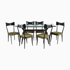 Italian Dining Table and Chairs in style of Ico Parisi by Ico & Luisa Parisi, 1960s, Set of 7