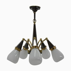 Cubism Brass and Glass Chandelier, 1930s