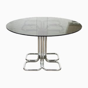 Mesa de comedor italiana Mid-Century moderna de vidrio ahumado atribuida a Giotto Stoppino, años 70