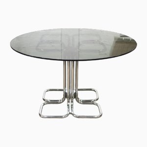 Mid-Century Modern Italian Glass Smoked Top Dining Table attributed to Giotto Stoppino, 1970s