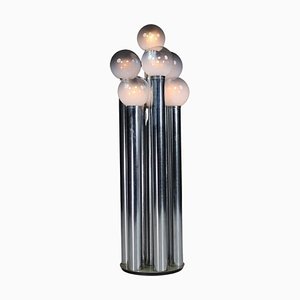 Patinated Chrome Floor Lamp with Satin Smoked Globes by Goffredo Reggiani, Italy, 1970s