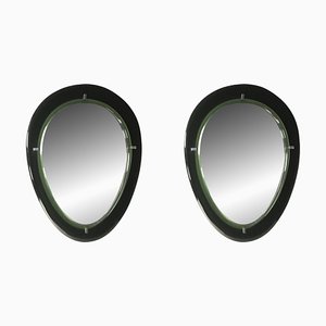 Oval Cristal Glass Mirrors by Cristal Arte, Italy, 1950s, Set of 2