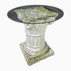 Weathered Plaster Greek Column Coffee Table with Glass Top