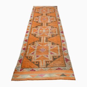 Vintage Turkish Orange Oushak Runner Rug, 1960s