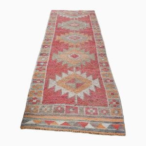 Vintage Turkish Red Wool Oushak Runner Rug, 1960s