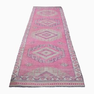 Vintage Turkish Pink Hand-Knotted Wool Runner Rug, 1960s