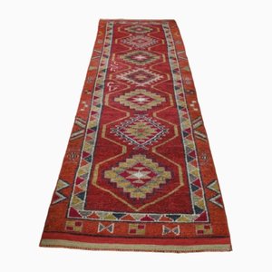 Vintage Turkish Red Wool Oushak Runner Rug, 1960s