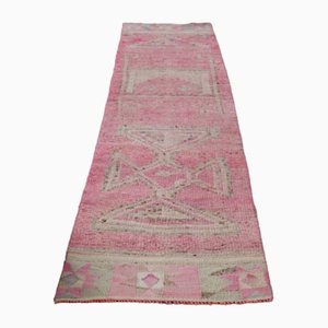 Vintage Turkish Pink Wool Oushak Runner Rug, 1960s