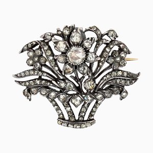 Antique French Silver Bouquet Brooch in 18 Karat Rose Gold with Diamonds