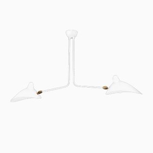 Lampada da soffitto Mid-Century moderna bianca con due braccia di Serge Mouille