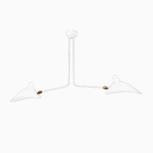 Mid-Century Modern White Ceiling Lamp with Two Fixed Arms by Serge Mouille