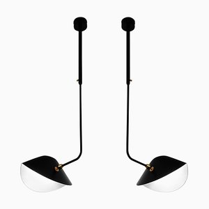 Mid-Century Modern Black Curved Ceiling Lamps by Serge Mouil, Set of 2
