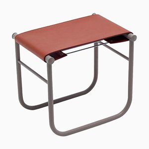 LC9 Hocker aus Leder & Stahl von Charlotte Perriand für Cassina
