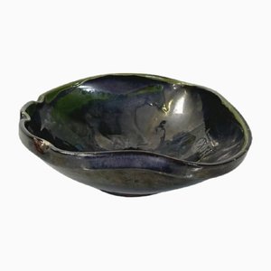 Mid-Century Spanish Green, Black and Blue Ceramic Bowl by Ignacio Buxo, 1950s