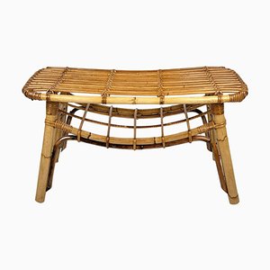 French Riviera Bamboo & Rattan Coffee Table with Magazine Rack, Italy, 1960s