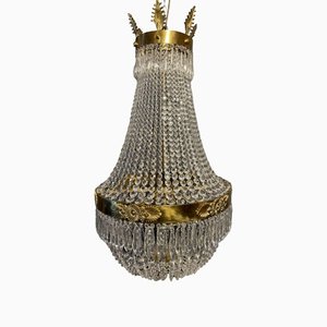Large Sac de Pearl Style Chandelier in Brass and Glass