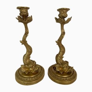 Napoleon III Triton Dore Kerzenhalter aus Bronze, 19. Jh., 2er Set
