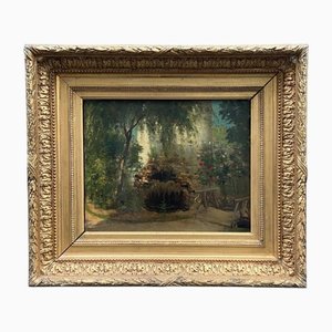 Scena da giardino, XIX secolo, olio su tela, con cornice