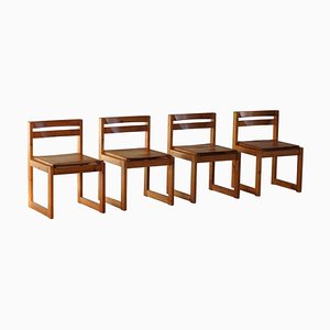 Danish Modern Dining Chairs in Pine and Leather by Knud Færch, 1970s, Set of 4