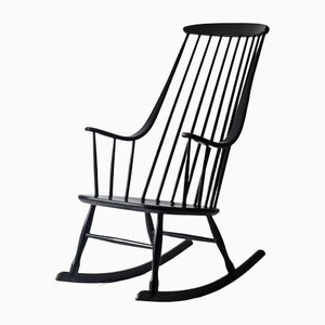 Rocking Chair Grandessa Noire en Hêtre par Lena Larsson pour Nesto, 1960s