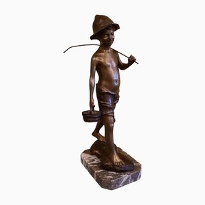Bronzestatue eines jungen Fischers von Giovanni de Martino, frühes 20. Jh