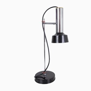 Slim Black Table Lamp in Metal and Chrome, 1970s