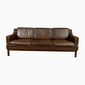 Vintage Danish Brown Leather Sofa, 1970s
