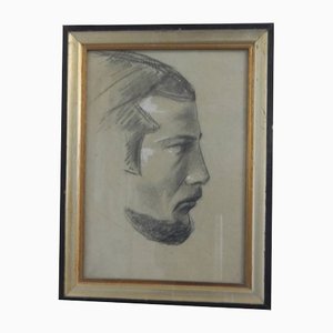 Mina Anselmi, Profil d'Homme, 1940, Dessin au Fusain, Encadré