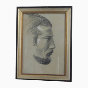 Mina Anselmi, Profile of Man, 1940, Charcoal Drawing, Framed