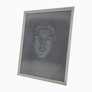 Mina Anselmi, Face of Man, 1935, Charcoal Drawing, Framed