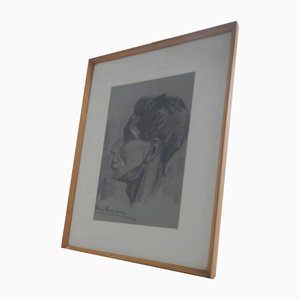 Mina Anselmi, Homme, 1940, Dessin au Fusain, Encadré