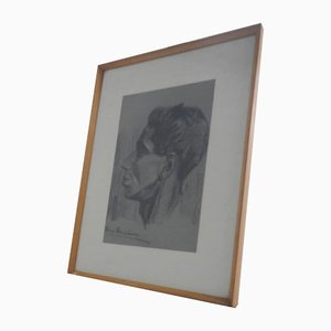 Mina Anselmi, Man, 1940, Carbon Drawing, Enmarcado