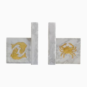 Fermalibri in marmo bianco di Carrara e foglia d'oro di Cupioli Living, Italia, set di 2