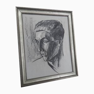 Mina Anselmi, Jeune, 1940, Dessin au Fusain, Encadré