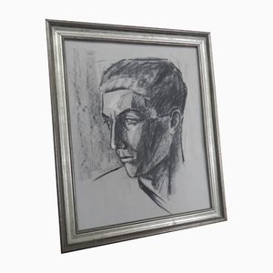 Mina Anselmi, Youth, 1940, Charcoal Drawing, Framed