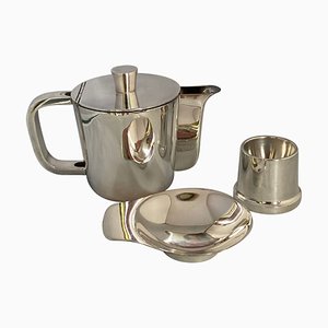 Mid-Century Silver Plated Metal Coffee Pot with Small Dish and A. Krupp Egg Cup by Gio Ponti, 1950s, Set of 3
