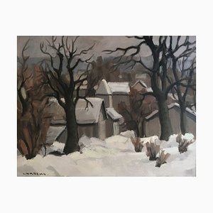 Laroche, Village in Winter, 1980s, Oil on Canvas