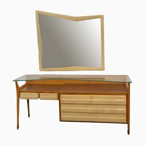 Commode à Tiroirs en Laiton avec Miroir par Silvio Cavatorta, 1950s, Set de 2