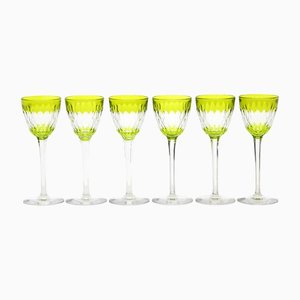Copas de vino Armagnac de cristal verde de Baccarat, años 70. Juego de 6