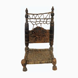 Afghanischer niedriger Zedernholz Stuhl, 1890er