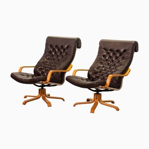 Scandinavian Padded Poem Swivel Lounge Chairs in Leatherette by Noboru Nakamura for Ikea, 1970s, Set of 2