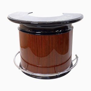 Tavolo da bar a semiluna Art Déco in frassino con ripiano in marmo e metallo cromato, anni '60