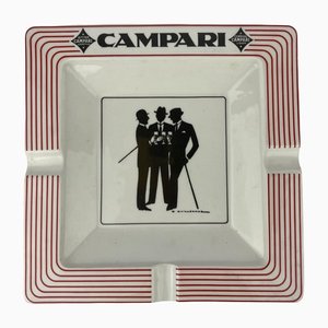 Posacenere Campari in ceramica con illustrazione di G. Guillermaz, Italia, anni '70