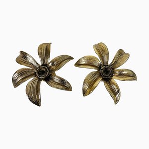 Golden Florentine Flower Shape Flushmounts attributed to Willy Daro for Massive, 1960s, Set of 2