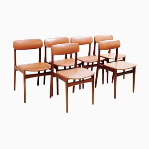 Mid-Century Scandinavian Teak and Cognac Faux Leather Chairs, 1960s, Set of 6